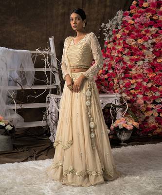 ivory champagne embroidered lehenga Set 1