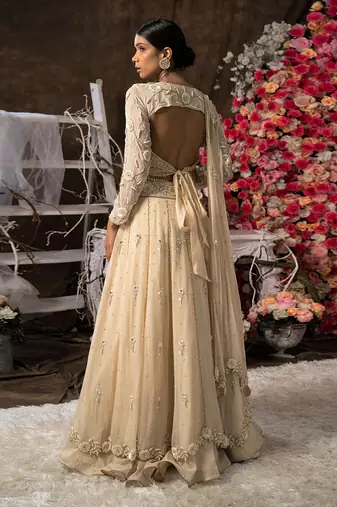 ivory champagne embroidered lehenga Set