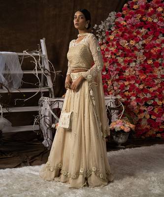 ivory champagne embroidered lehenga Set 3
