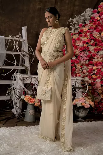 5 piece hand embroidered saree set