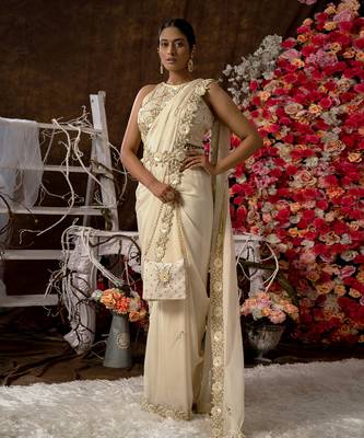 5 piece hand embroidered saree set 1