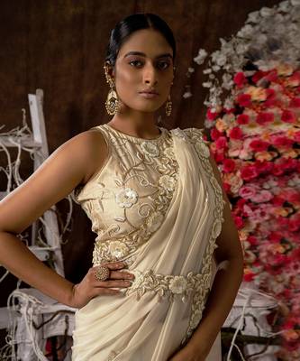 5 piece hand embroidered saree set 4