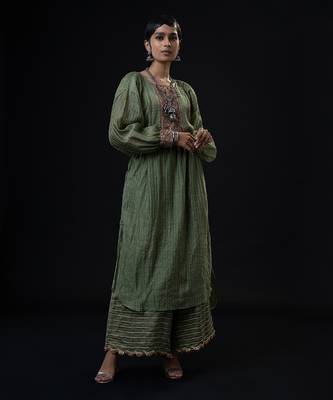 Cumin Kurta Set ( Palazzo + Dupatta )?Hand Embroidered 2