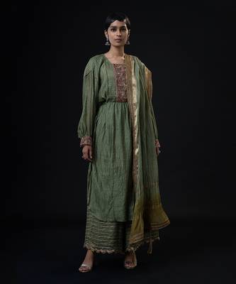 Cumin Kurta Set ( Palazzo + Dupatta )?Hand Embroidered 3