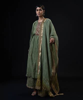 Cumin Kurta Set ( Palazzo + Dupatta )?Hand Embroidered 1