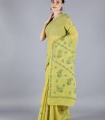 Green embroidered cotton saree with blouse