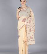 Fawn embroidered cotton saree with blouse