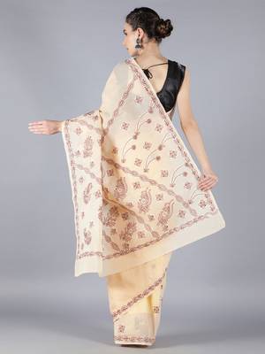 Fawn embroidered cotton saree with blouse 2
