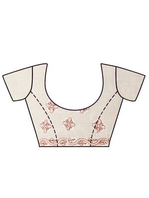 Fawn embroidered cotton saree with blouse 5