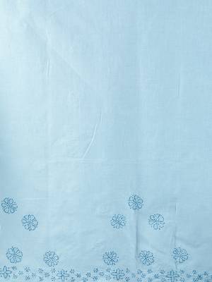 Blue embroidered cotton saree with blouse 4