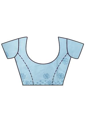Blue embroidered cotton saree with blouse 5