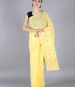 Yellow embroidered cotton saree with blouse