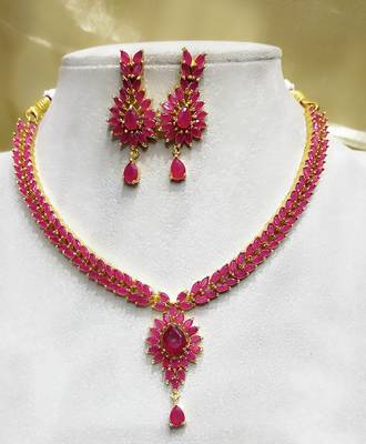 Red Brass American Diamond Color Stone Necklace 2