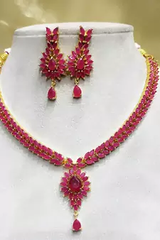 Red Brass American Diamond Color Stone Necklace