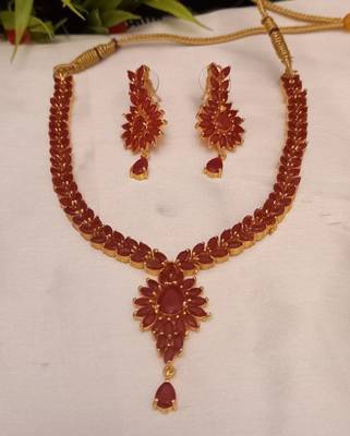 Red Brass American Diamond Color Stone Necklace 3