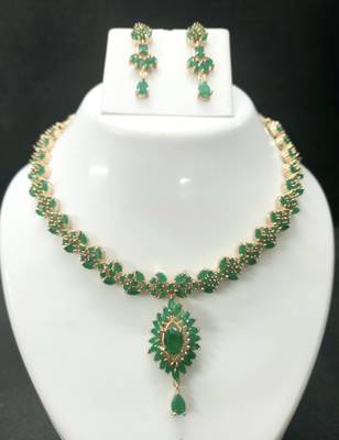 Green Indian Jewellery Copper Gold Plated Necklace Set for Women 2