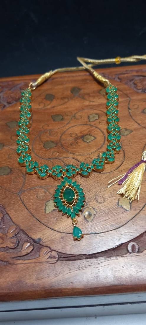 Green Indian Jewellery Copper Gold Plated Necklace Set for Women