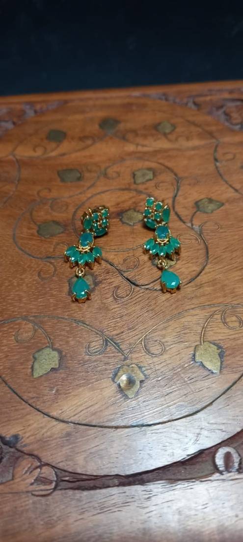 Green Indian Jewellery Copper Gold Plated Necklace Set for Women