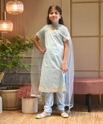 Blue Silk Kurti Chudidar and Dupatta 1