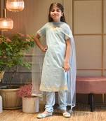 Blue Silk Kurti Chudidar and Dupatta