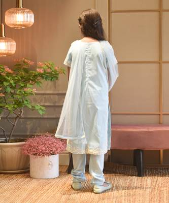 Blue Silk Kurti Chudidar and Dupatta 2