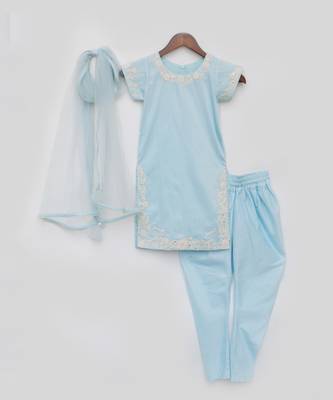 Blue Silk Kurti Chudidar and Dupatta 3