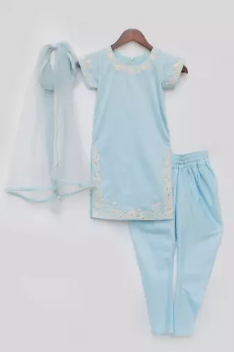 Blue Silk Kurti Chudidar and Dupatta