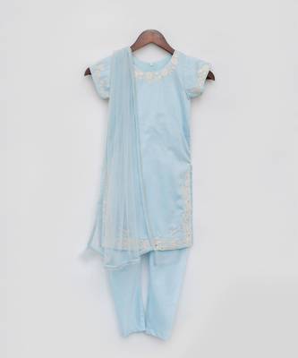 Blue Silk Kurti Chudidar and Dupatta 4