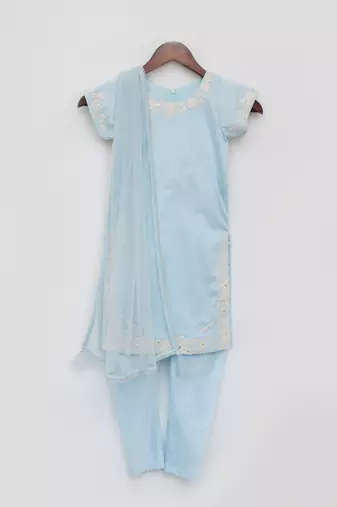 Blue Silk Kurti Chudidar and Dupatta