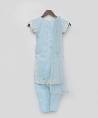 Blue Silk Kurti Chudidar and Dupatta 5
