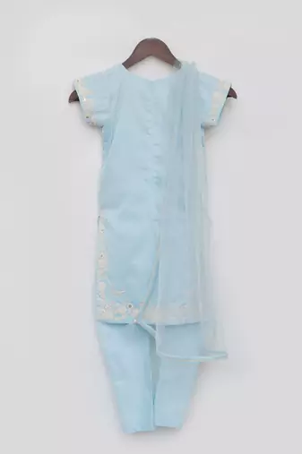 Blue Silk Kurti Chudidar and Dupatta