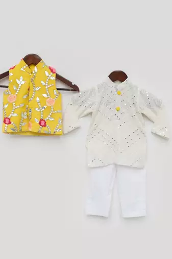 Gotta Embroidery Jacket and White Mirror Kurta Pant
