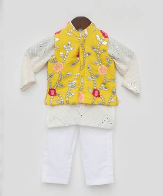 Gotta Embroidery Jacket and White Mirror Kurta Pant 1