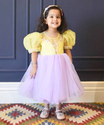 Yellow and Lilac Net Frock 1