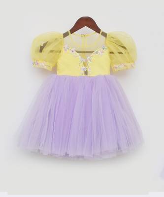 Yellow and Lilac Net Frock 3