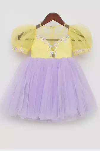 Yellow and Lilac Net Frock