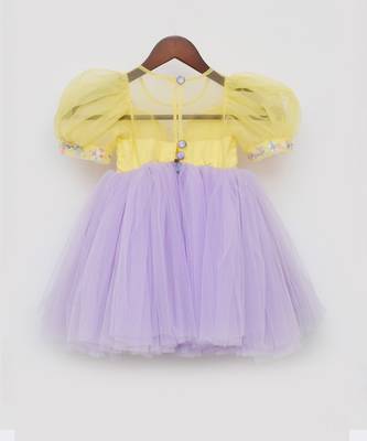 Yellow and Lilac Net Frock 4