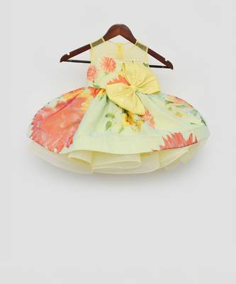 Yellow and Blue Organza Print Dress 1