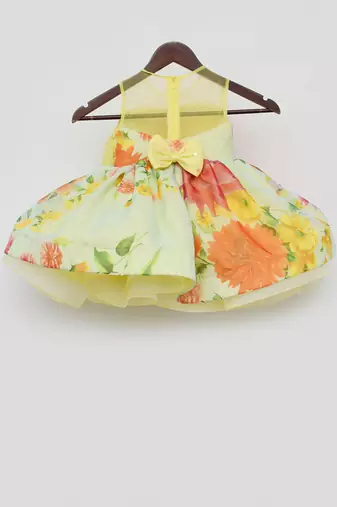 Yellow and Blue Organza Print Dress
