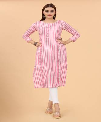 Pink Mirrao Work Cotton Material A-Line Kurti 1