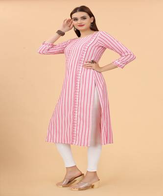 Pink Mirrao Work Cotton Material A-Line Kurti 2