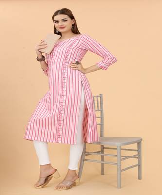 Pink Mirrao Work Cotton Material A-Line Kurti 3
