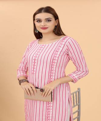 Pink Mirrao Work Cotton Material A-Line Kurti 4