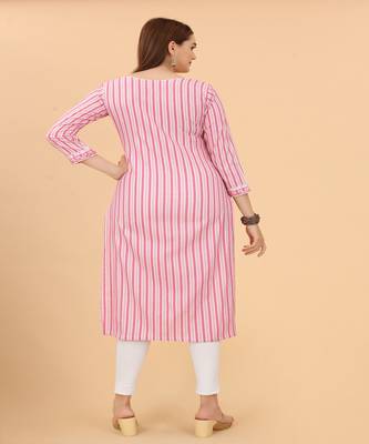 Pink Mirrao Work Cotton Material A-Line Kurti 5