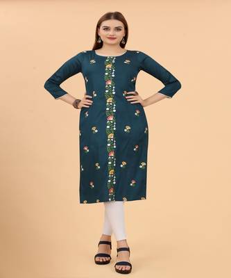 Ferozi Multi color embroidery Muslin A-Line with piping kurti 1