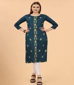 Ferozi Multi color embroidery Muslin A-Line with piping kurti