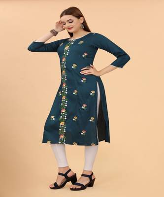 Ferozi Multi color embroidery Muslin A-Line with piping kurti 2