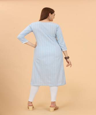 Sky Blue Embroidery Lace Cotton A-Line Kurti 5