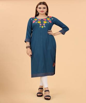 Ferozi flower sequance work muslin A-Line Kurti 1