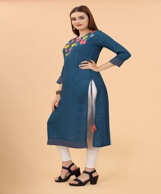 Ferozi flower sequance work muslin A-Line Kurti 2